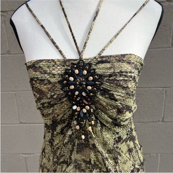 Elegant Strapless Snake Print Silk Shiffon Dress - Picture 2 of 6